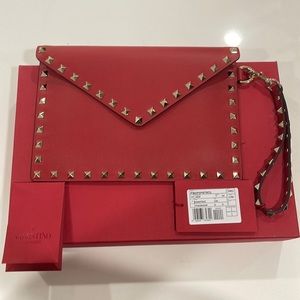 Valentino Rockstud V-Flap Pouch Clutch Bag